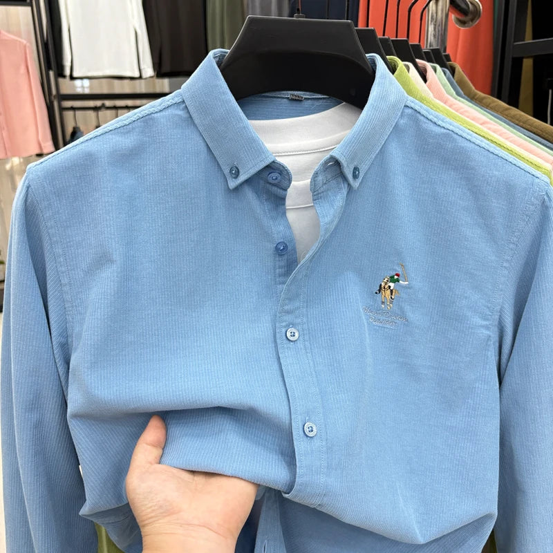 Spring and Autumn New 100% Cotton Long Sleeve Shirt for Men's Business, Leisure, Skin Friendly, Comfortable Collar Shirt Coat