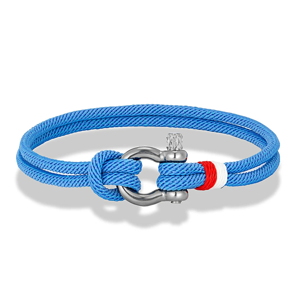 MKENDN Navy Blue Braided Rope Bracelet Stainless Steel Mini Horseshoe Shackle with Screws Bracelets for Men Women Couple Jewelry