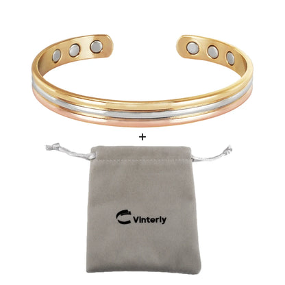 Vinterly Pure Copper Bracelets Magnetic Therapy Arthritis Lines Adjustable High Magnet Open Cuff 8mm Bangles Resizable Jewelry