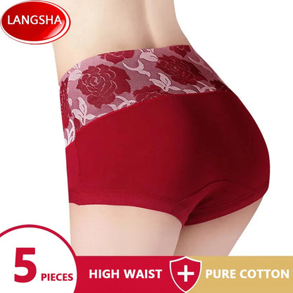 5Pcs/Set High Waist Cotton Panties Women Body Slimming Underwear Fashion Print Briefs Ladies Panty Breathable Female Lingerie