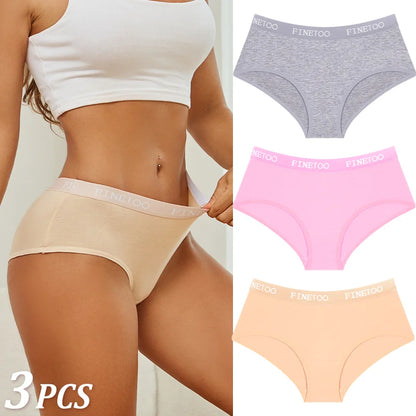 Women Cotton Briefs - Soft Breathable Low-Rise Panties 3Pcs Cotton Underwear Set