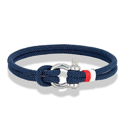 MKENDN Navy Blue Braided Rope Bracelet Stainless Steel Mini Horseshoe Shackle with Screws Bracelets for Men Women Couple Jewelry
