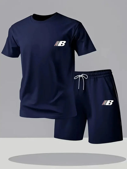 Sports Style Men's Summer Breathable Sportswear Short Sleeved T-shirt+shorts, Lightweight and Comfortable Casual 2-piece Set