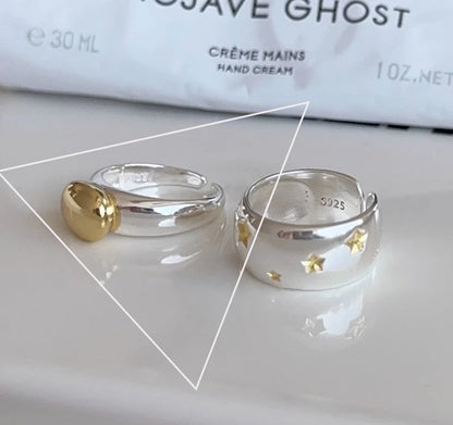 Sterling Silver Rings Adjustable Vintage Hip Hop Couples Silver Bands | Hollow Line Design