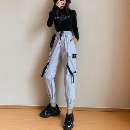 Black Fashion Korea Cargo Pants Women High Waist Baggy Tactical Sweatpants Fashion Hip Hop Harajuku Joggers Trousers Female