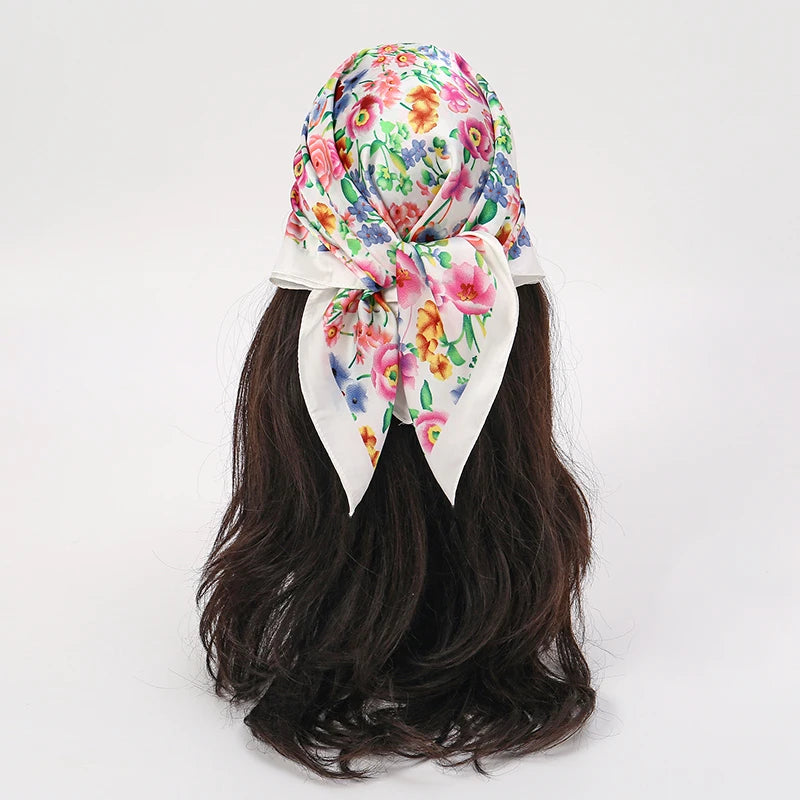 Bohemian Floral Silk Scarf - Tropical Leaf Head Wrap and Bandana