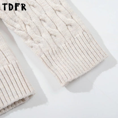 Retro Stand Collar Half Zipper Sweater Mens Solid Color Autumn Winter Casual Knitted Long Sleeve Loose Pullover Man