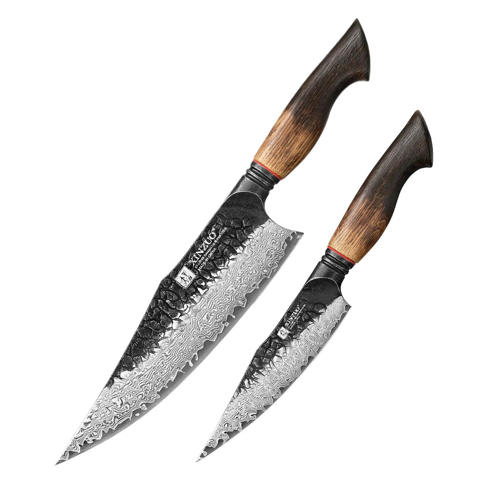 Damascus Knife Set - 67-Layer Steel with White Oak  Red G10 Handles 1-6 Pieces