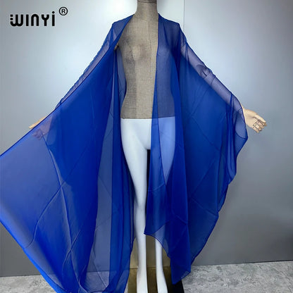 WINYI Beach sexy Cover Ups for Swimwear Women Kimono Swimsuit Cape Summer Dress 2023 Beachwear Monochrome perspective yarn dress