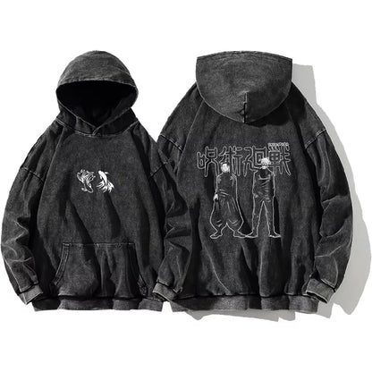 Japanese Anime Jujutsu Kaisen Print Hooded Pullover Men Hip Hop Sweatshirt Vintage Hoodie Harajuku Cotton Sweatshirts