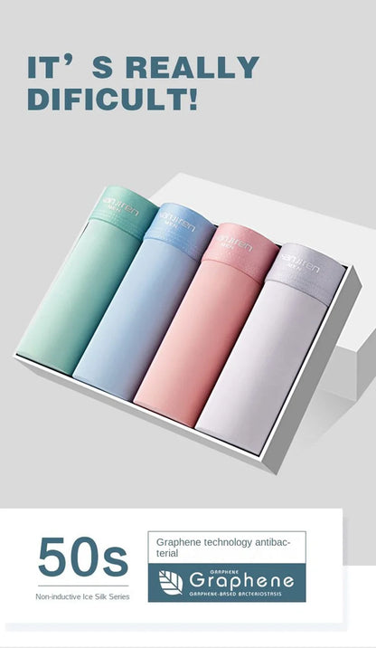 Mens Ice Silk Boxer Shorts - Breathable Cool Underwear Sexy Thin Lingerie Sizes L-6XL 4pcs Set