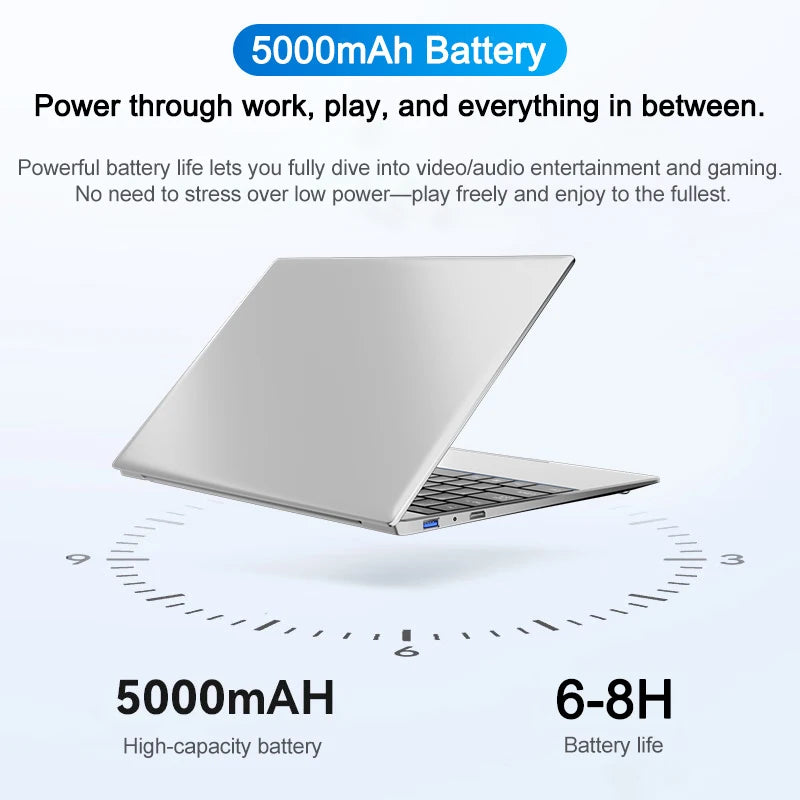 15.6 Inch Portable Laptop - Intel 6500Y Slim Gaming Notebook with 32GB RAM, 2TB SSD, Windows 11