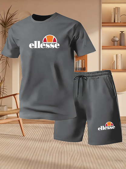 2026 Summer New Men's Fashion Outdoor Sports Set Printed Short Sleeve T-shirt+Shorts Loose Home Leisure Two Piece Set