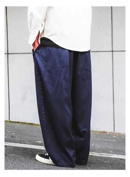 Solid Color Wide Leg Cargo Pants Mens Baggy Pleated Streetwear Elastic Waist Casual Loose Trousers Men