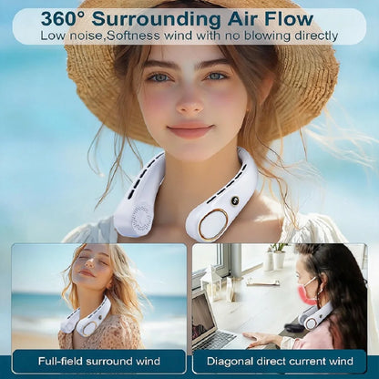Portable Neck Fan, Hands Free Bladeless Fan, 5 Speeds, 3000 mAh Battery Operated Wearable Personal Fan, Twistable, Rechargeable