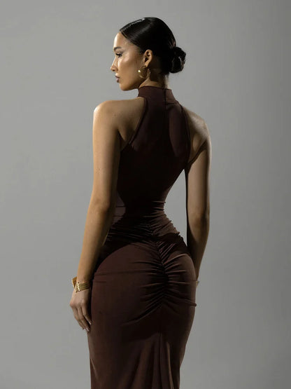 Sexy Maxi Dress - Slim Fit Halter Neck Evening Gown | High Waist Floor Length Party Dress
