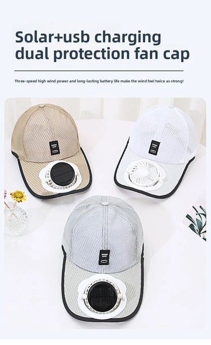 Solar Charging Fan Hat - Breathable Mesh UV Protection Baseball Cap for Men Women, Summer Outdoor Sun Hat