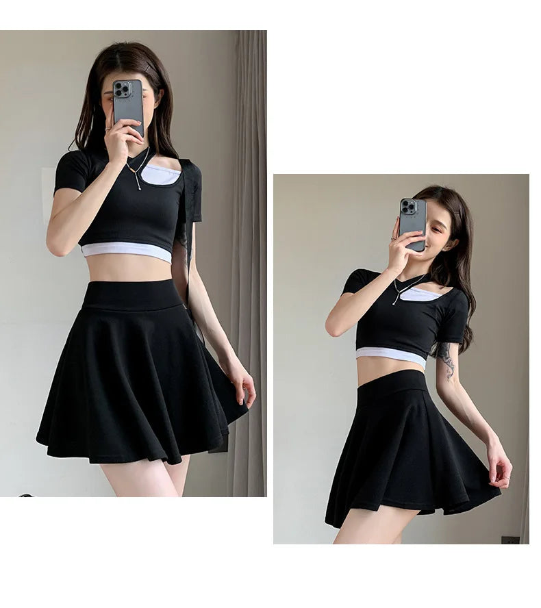 Summer Women's Skirts Fashion Sexy Mini Elastic Pleated Sun Skirts For School Girl Uniform Korean Black High Waist Tennis Skirts