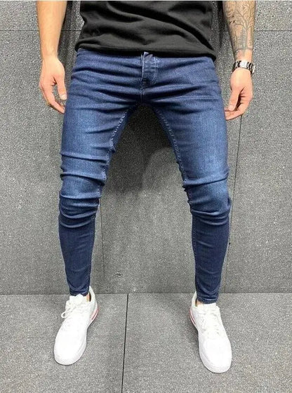2025 New Solid Color Fashion Men Casual Pants Stretch Jeans Skinny Work Trousers Male Wash Slim Fit for Zippered Jeans Men Cloth