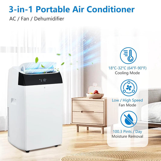 14000 BTU Portable Air Conditioner – 3-in-1 AC, Fan & Dehumidifier