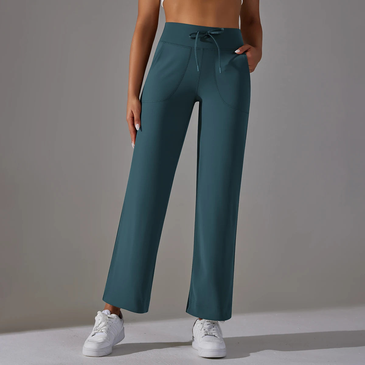 Women Leggings Wide Leg Flare Pants With Pockets Drawstring Sports Trousers High Waist Flared Yoga Leggings Fitness Running Jogg