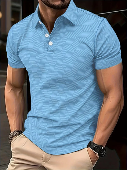 Men's Summer Polo Shirt - Black White Polka Dot Short Sleeve Casual Collar