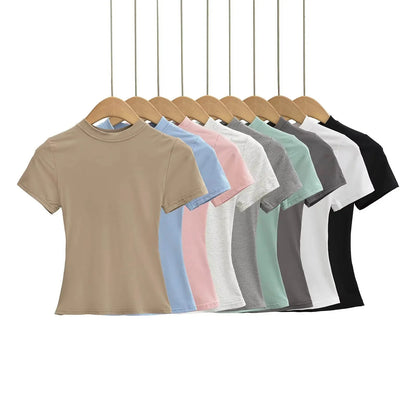 Women's Slim T-Shirt – Casual Solid Y2K Short-Sleeve Top