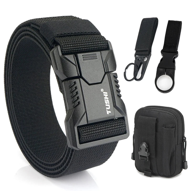 Tactical Outdoor Belt - Adjustable Elastic Waistband With Aluminum Alloy Buckle For Men