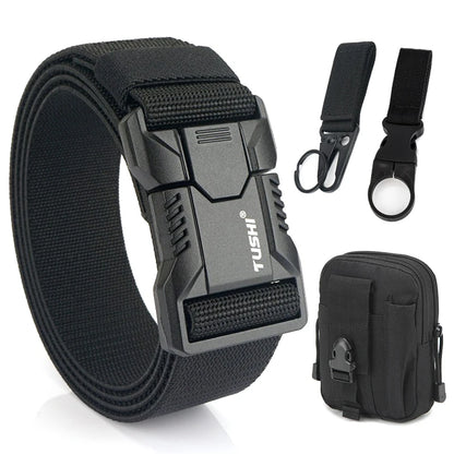 Tactical Outdoor Belt - Adjustable Elastic Waistband With Aluminum Alloy Buckle For Men
