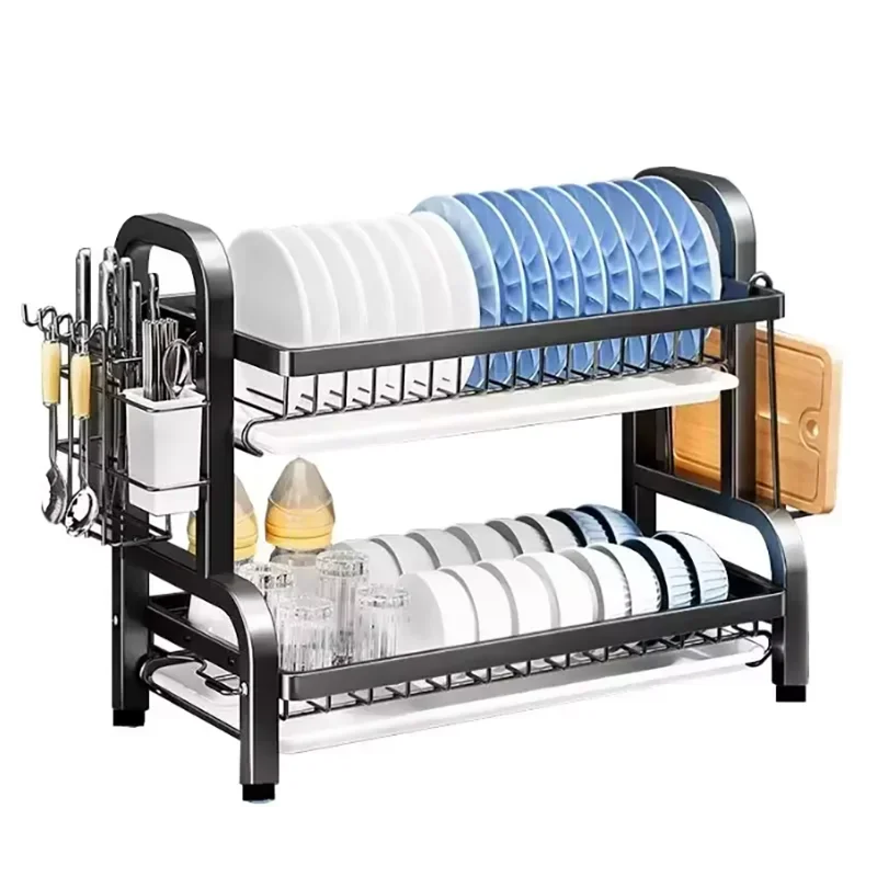 Compact 2-Tier Stainless Steel Dish Drainer 2025 New Rustproof Kitchen Organizer with Utensil Holder