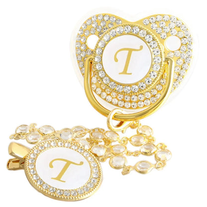Golden Baby Pacifier With Diamond Chain Clip – Silicone, Rhinestone, Latex Free