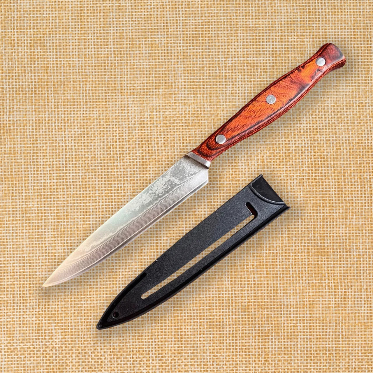 Damascus Steel VG10 Steak Knife - Premium Wood Handle Chef Cutlery with Sheath