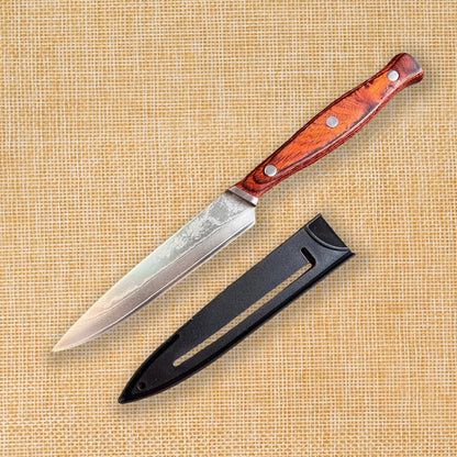 Damascus Steel VG10 Steak Knife - Premium Wood Handle Chef Cutlery with Sheath