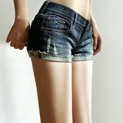 Women's Low-Waist Denim Shorts – Korean Slim-Fit Jean Hot Pants