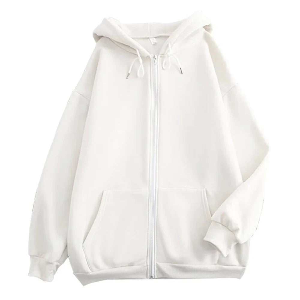 High Street Hoodie Men Solid Color Zip Up Long Sleeve Loose Jacket Coats Casual Hooded Sweatshirt Y2K Fashion Outdoor Clothes