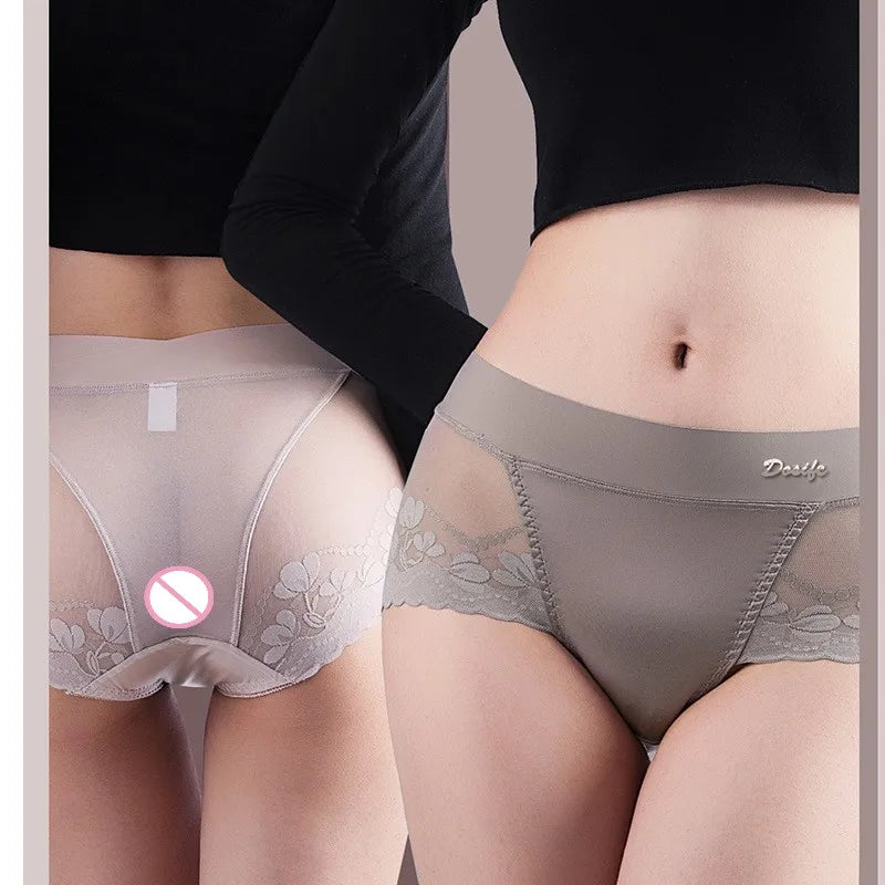 Women Luxury Satin panties Tummly control summer Sexy Lace briefs High waist Plus size Cotton crotch Breathable Underpants Linge