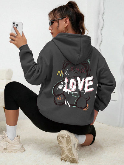 Graffiti Line Bear Simple Print Female Hoody Harajuku S-3xl Sweatshirt Fashion Casual Street Hooded Autumn Warm Streetwear Women