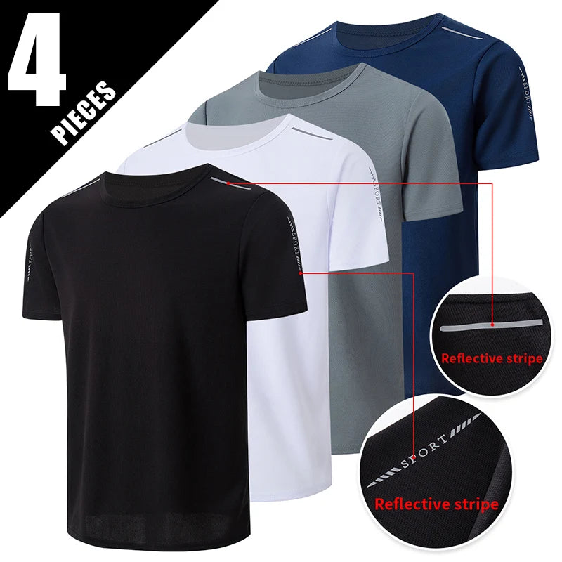 Men's Quick-Dry Sports Shirt – Multicolor Summer Running Badminton Tee with Reflective Strip