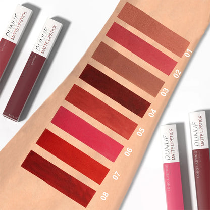 Matte Lip Gloss 8pc/set-Waterproof Long Lasting Non-Stick Cup Liquid Lipstick Kit Nude Bold Shades Moisturizing Lip Tint Makeup