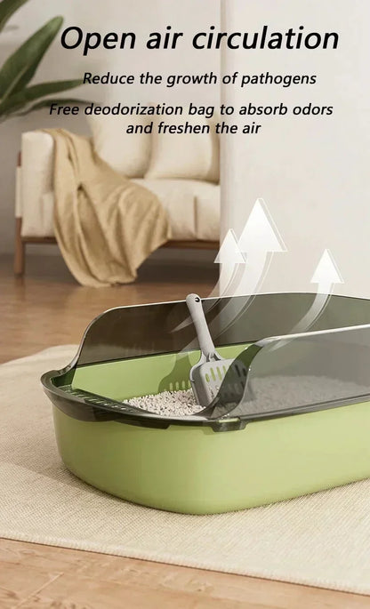High-Sided Cat Litter Box - Splashproof Semi-Enclosed with Removable Scoop - ZOOMNSTORE