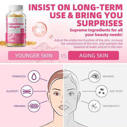 BBEEAAUU Collagen Glutathione Capsules Skin Whitening Sunscreen Fading Spots Deeply Nourishing Skin Elasticity & Moisture Level