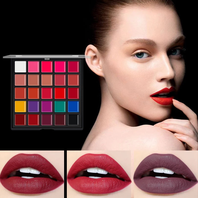 25-Color Matte Lip Palette – Highly Pigmented, Smooth & Blendable, 2-in-1 for Lips & Cheeks, Compact Makeup Palette, Long-Wear