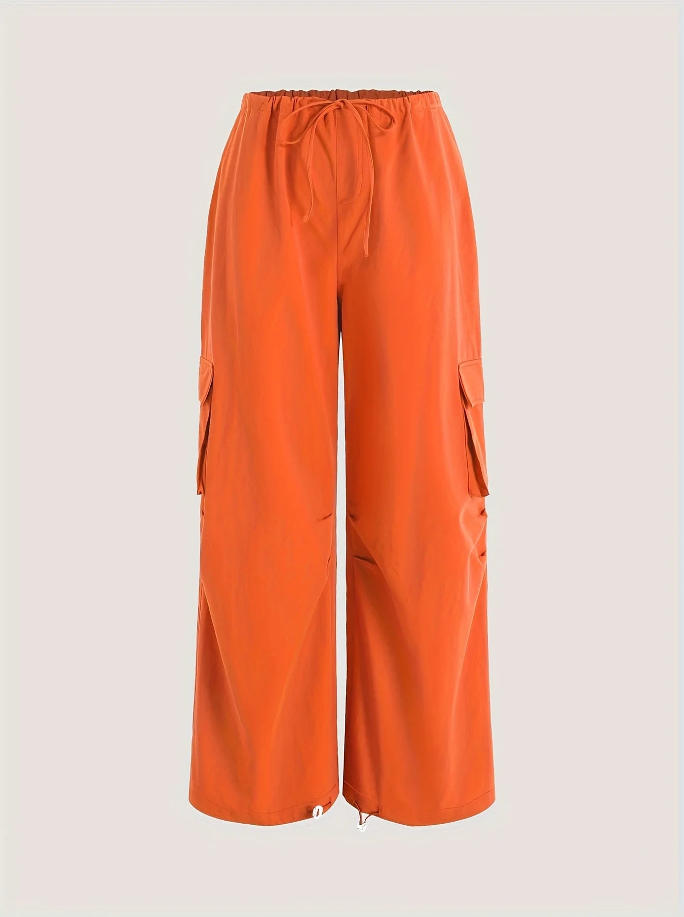 Women's Orange Cargo Wide Leg Pants Casual Loose High Waisted Drawstring Trousers with Pockets for Streetwear Summer Daily Wear