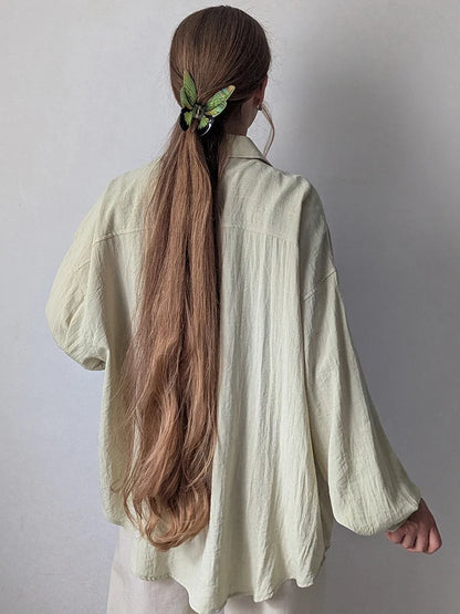 Summer Blue Linen Shirts For Women Oversized Long Sleeve Tops Green Shirt Woman Work Basic Linen Tops Women White Shirts Ladies