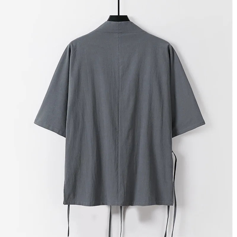 2026 Chinese Style Men's Linen Suit Tang Style Zen Style Hanfu Taoist Long Robe Top Pants Cotton and Linen Loose Two-piece Set