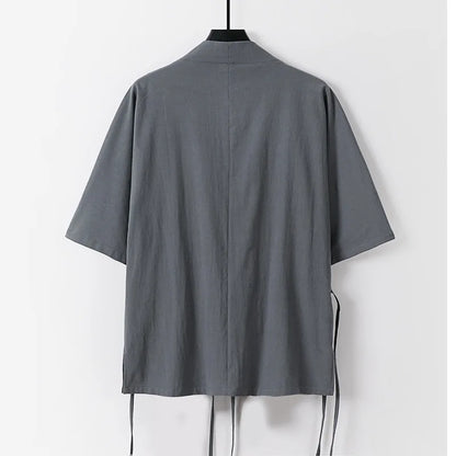 2026 Chinese Style Men's Linen Suit Tang Style Zen Style Hanfu Taoist Long Robe Top Pants Cotton and Linen Loose Two-piece Set