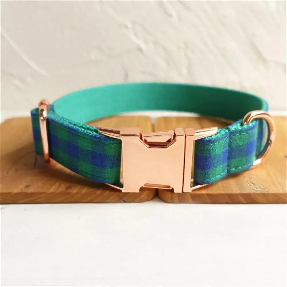 Personalized Pet Collar Free Engraving Custom Puppy Nameplate ID Tag Adjustable Buckle Green Blue Suit Plaid Collars Leash