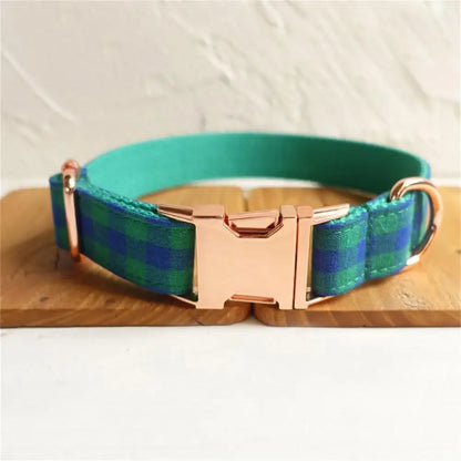 Personalized Pet Collar Free Engraving Custom Puppy Nameplate ID Tag Adjustable Buckle Green Blue Suit Plaid Collars Leash