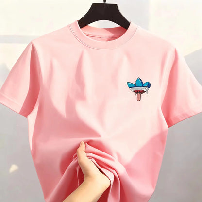 2026 Best-selling Korean Street Pure Cotton Cartoon Printed Round Co mfortable and loose men's and women's T-shirts