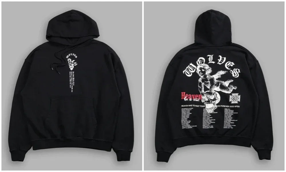 Gothic Harajuku Hoodie – Y2K Streetwear Oversized Pullover for Men | Retro Casual Sweatshirt